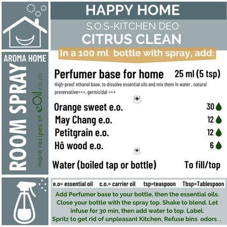 Spray Recipe - Happy Home - Aroma Home - S.O.S. Kitchen Deo Citrus - eOil.co.za