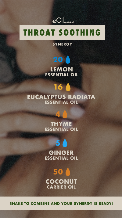 eOil.co.za throat soothing essential oils lemon eucalyptus thyme ginger coconut oils recipe synery 
