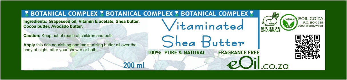 SHEA BUTTER (VITAMINATED) NATURAL FRAGRANCE FREE BOTANICAL COMPLEX 200 ml - eOil.co.za