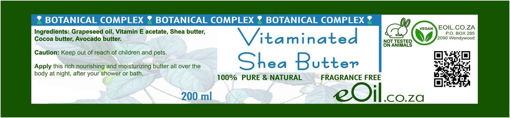 SHEA BUTTER (VITAMINATED) NATURAL FRAGRANCE FREE BOTANICAL COMPLEX 200 ml - eOil.co.za