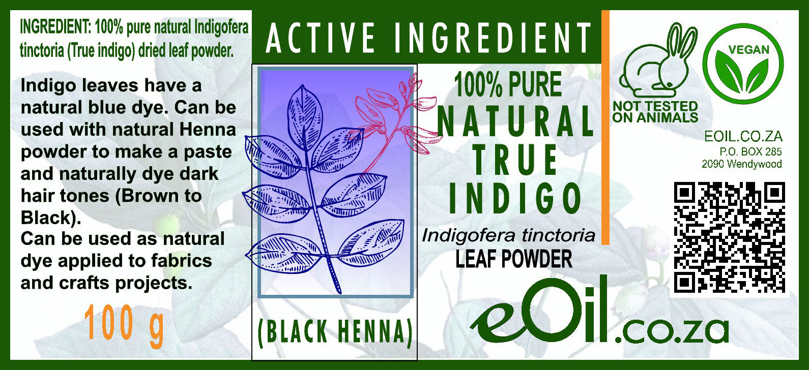 100% Indigo Powder (Indigofera Tinctoria)- Natural Blue to Brownish-Black  Plant Hair Dye