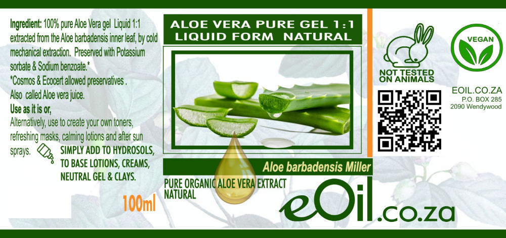 ALOE VERA PURE NATURAL GEL LIQUID (Aloe barbadensis) 100 ml - eOil.co.za