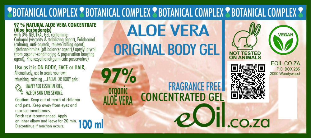 eOil.co.za Aloe Vera original body gel fragrance-free Perfect for dehydrated, mature, wrinkled, Atopic-prone skins, Irritated, sensitive skin, sunburns