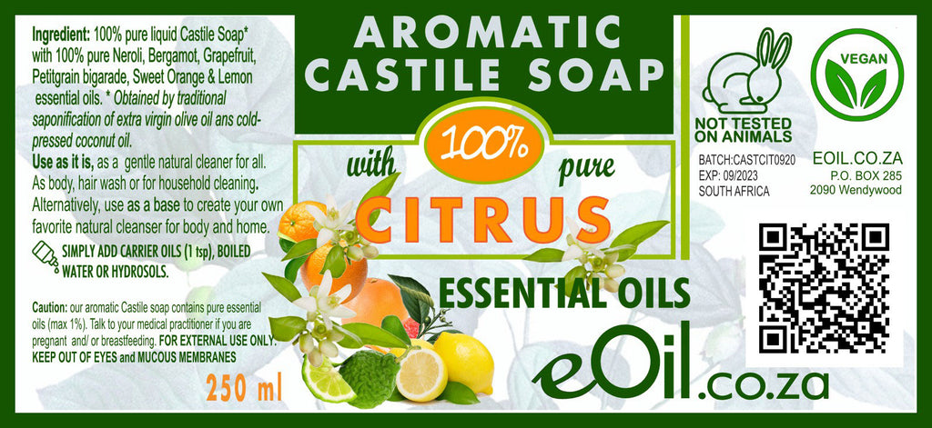 Castile soap Citrus essential oils liquid natural base 250 ml - eOil.co.za