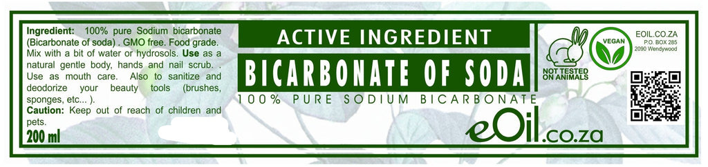 BICARBONATE OF SODA ACTIVE INGREDIENT 100% SODIUM CARBONATE  200 ml - eOil.co.za