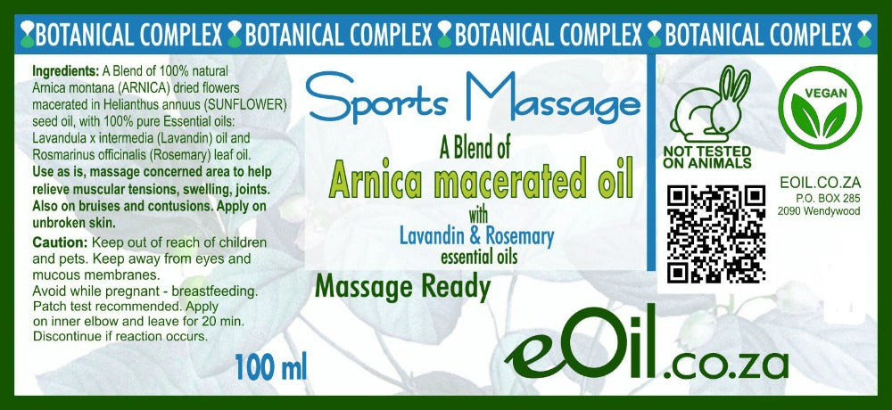 BODY OIL ARNICA MACERATED NATURAL BOTANICAL COMPLEX OILS SPORTS MASSAGE 100 ml - eOil.co.za