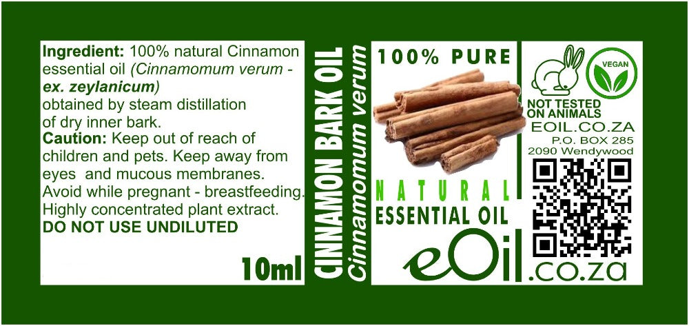 CINNAMON BARK NATURAL ESSENTIAL OIL (cinnamomum verum) 10 ml - eOil.co.za