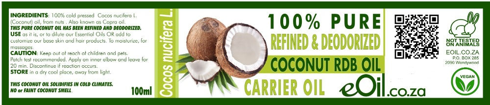 Coconut oil Deodorized carrier oils 100 ml - eOil.co.za