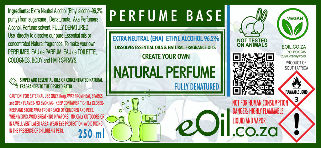 Ethyl Alcohol Denatured Natural Perfume Base 96.2 %  250 ml - eOil.co.za