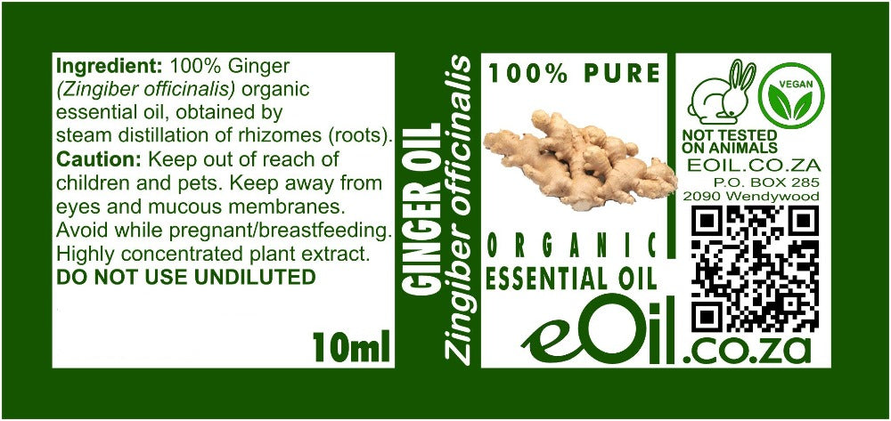 GINGER ORGANIC ESSENTIAL OIL (zingiber officinalis) 10 ml - eOil.co.za