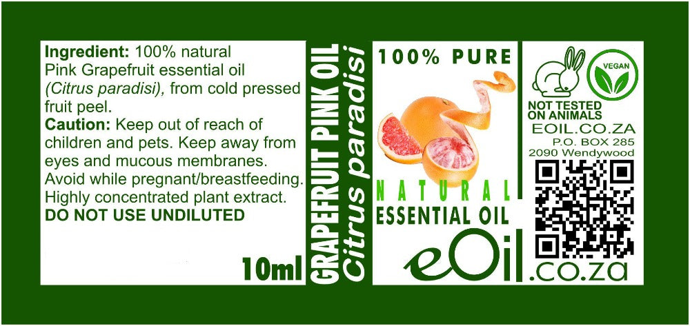 GRAPEFRUIT PINK NATURAL ESSENTIAL OIL (Citrus paradisi) 10 ml - eOil.co.za