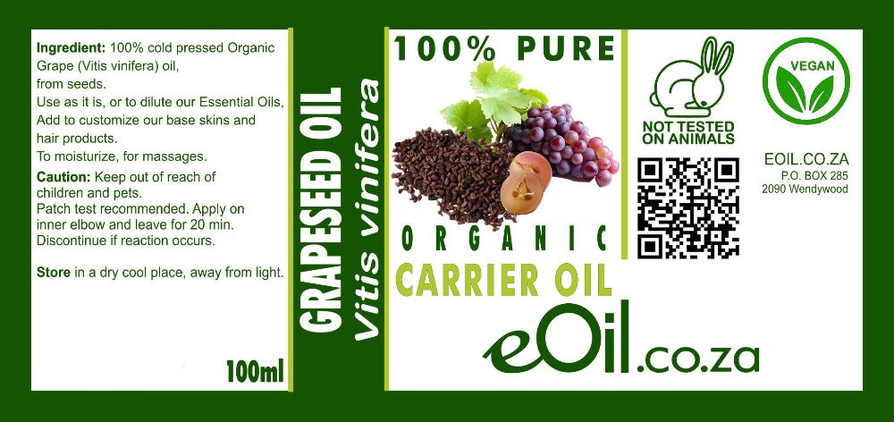GRAPESEED ORGANIC CARRIER OIL (Vitis vinifera) 100 ml - eOil.co.za