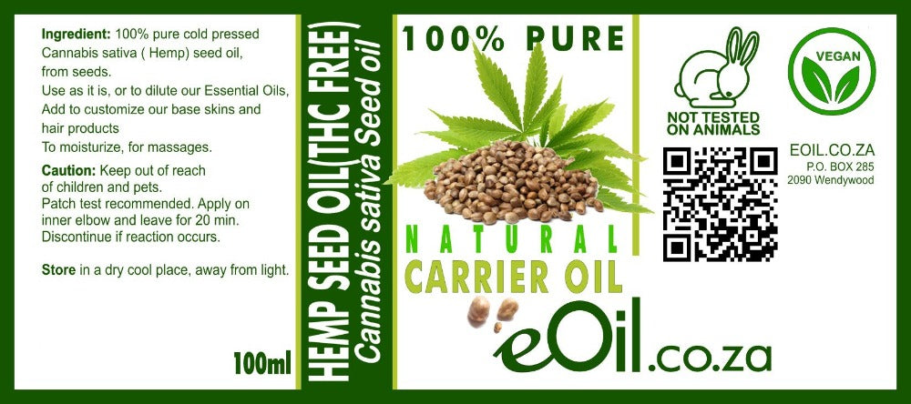 Hemp seed oil carrier organic oils 100 ml - eOil.co.za