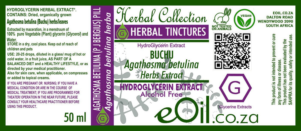 Buchu Tincture - Vegetable Glycerine - 50 ml - eOil.co.za