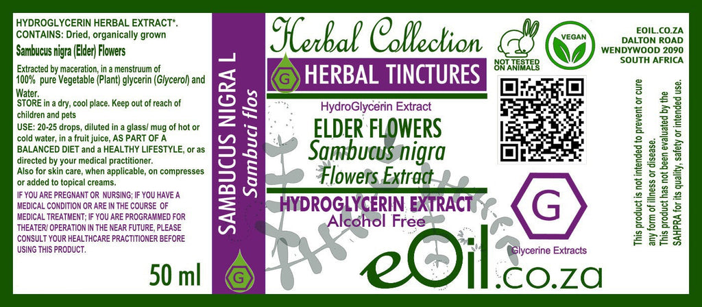 Elder flowers Tincture - Vegetable Glycerine - 50 ml - eOil.co.za