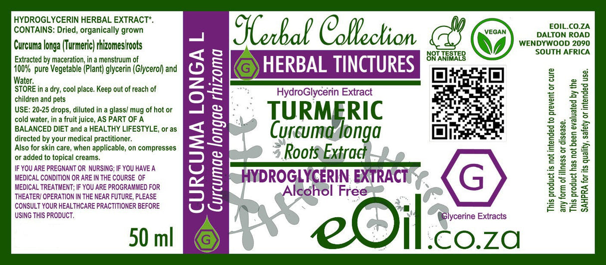 Turmeric Tincture - Vegetable Glycerine - 50 ml - eOil.co.za