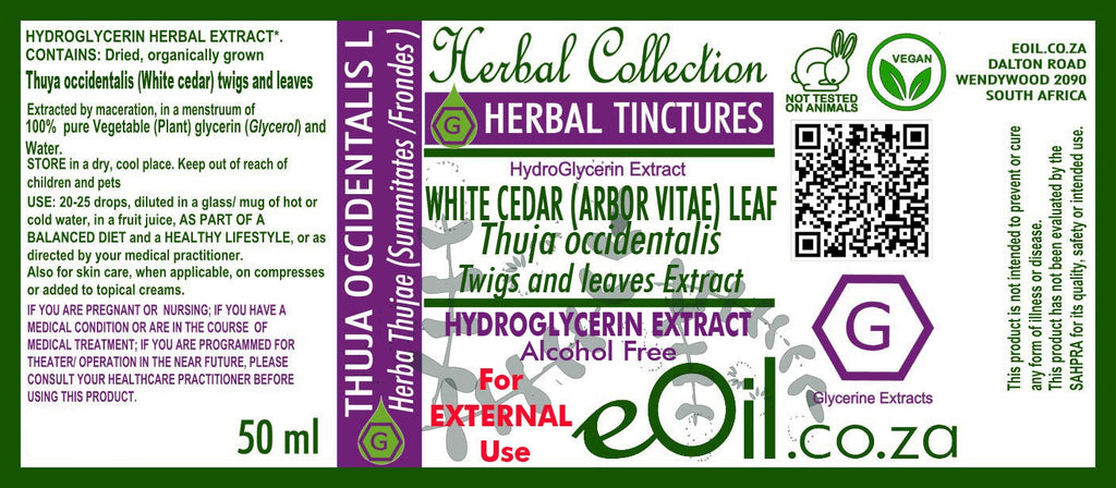 Thuja White Cedar Tincture - Vegetable Glycerine - 50 ml - eOil.co.za