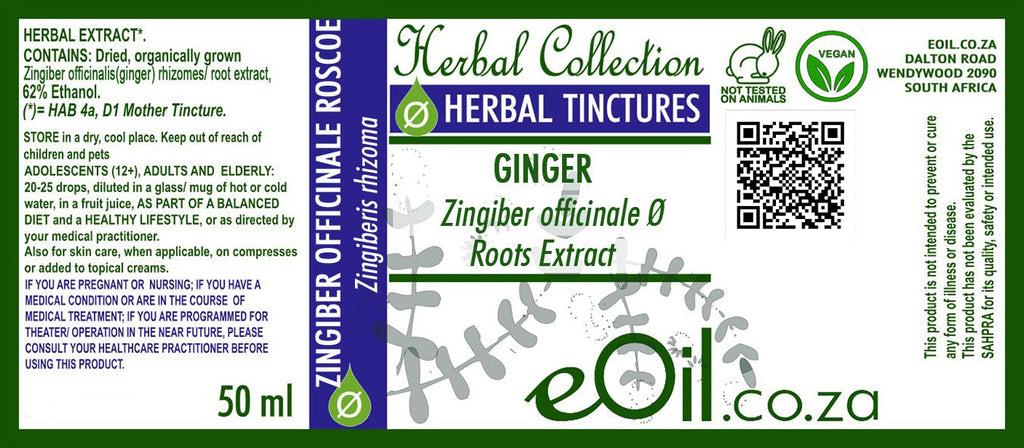 Ginger Tincture (Zingiber officinalis radix) - 50 ml - eOil.co.za