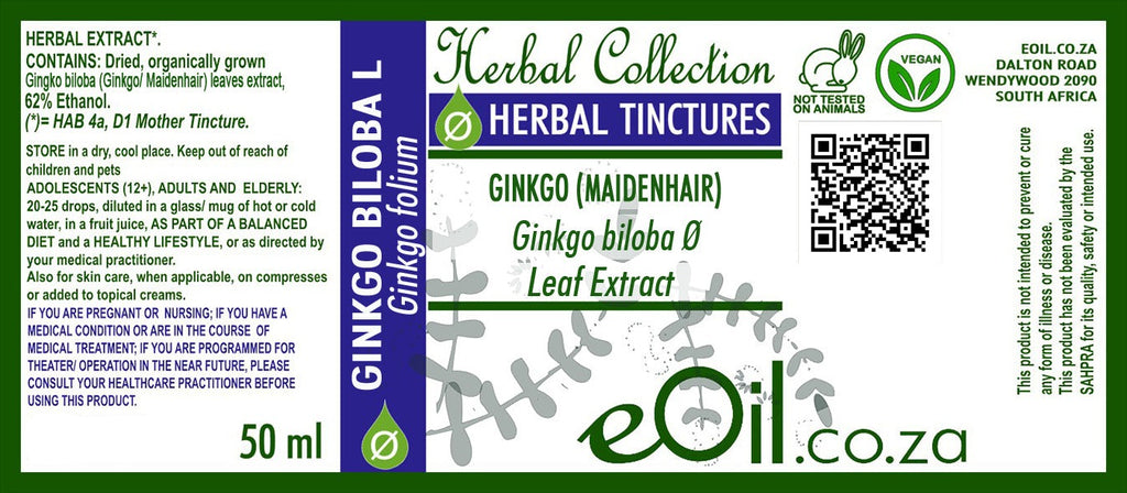 Ginkgo biloba  (Ginkgo / Maiden hair ) Tincture - 50 ml - eOil.co.za