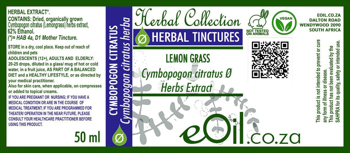 Lemongrass Tincture (Cymbopogon citratus ) - 50 ml - eOil.co.za