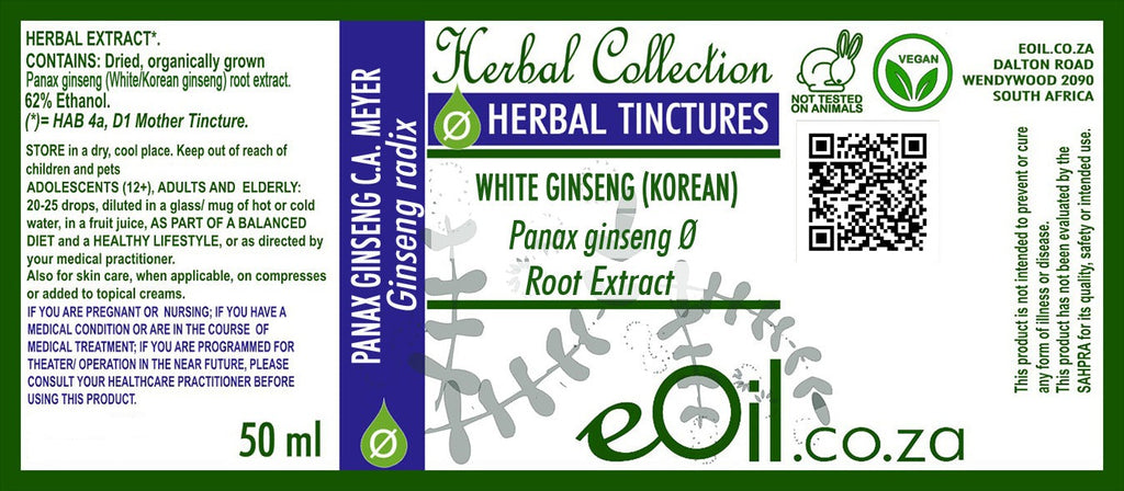 Korean Ginseng Tincture ( Panax Ginseng Alba ) - 50 ml - eOil.co.za