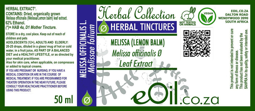 Lemon Balm Tincture ( Melissa officinalis ) - 50 ml - eOil.co.za