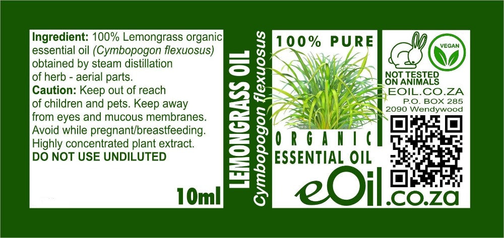 LEMONGRASS ORGANIC ESSENTIAL OIL (Cymbopogon flexuosus) 10 ml - eOil.co.za