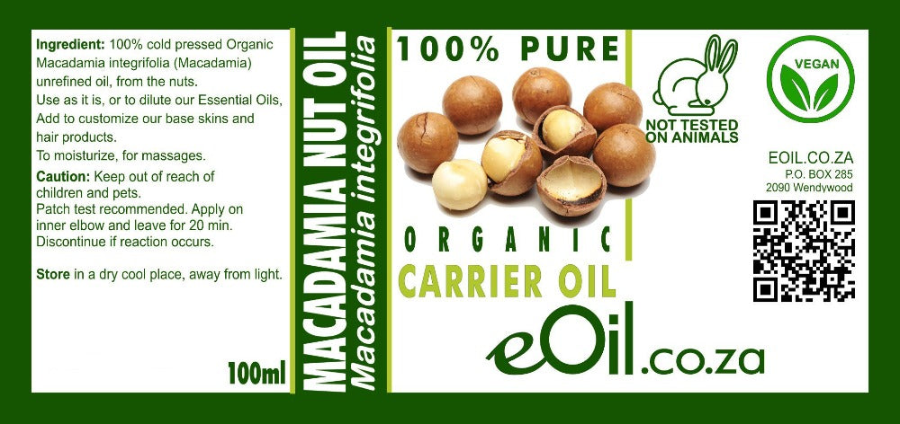 MACADAMIA NUT ORGANIC CARRIER OIL (Macadamia integrifolia) 100 ml - eOil.co.za