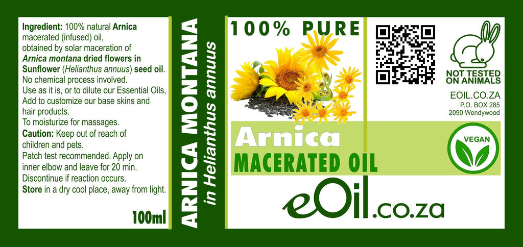 eOil.co.za massage recipe synergy essential and carrier oils sprain massage arnica, lavandin, helichrysum, peppermint, eucalyptus