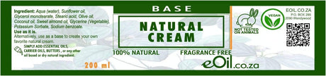NATURAL CREAM NEUTRAL BASE FRAGRANCE FREE BASE 200 ml - eOil.co.za