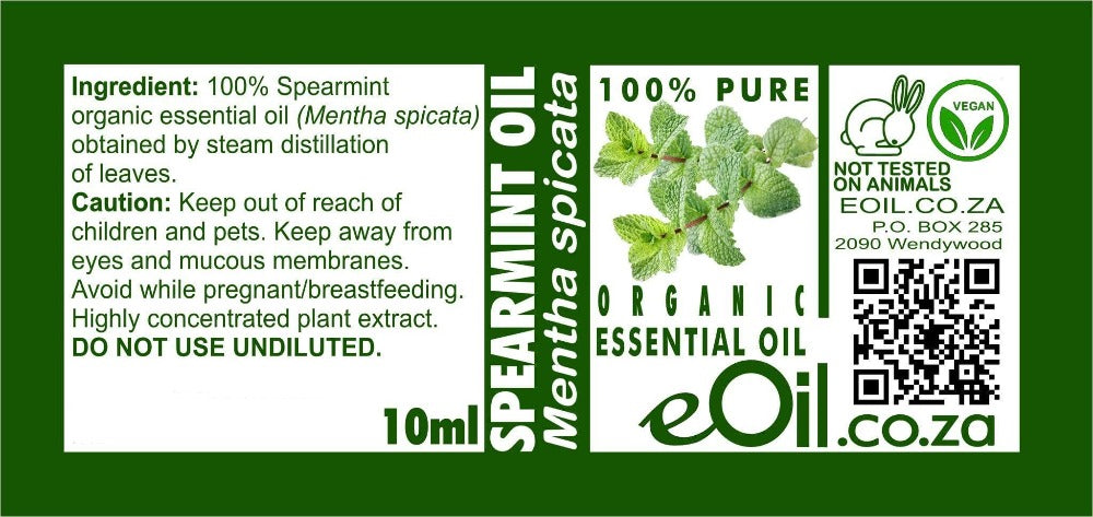 SPEARMINT ORGANIC ESSENTIAL OIL (Mentha spicata) 10 ml - eOil.co.za