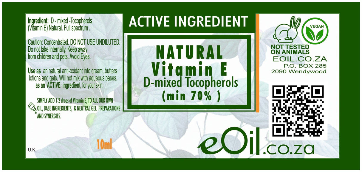 VITAMIN E NATURAL 70 % ACTIVE INGREDIENT (D - mixed - Tocopherols) 10 ml - eOil.co.za