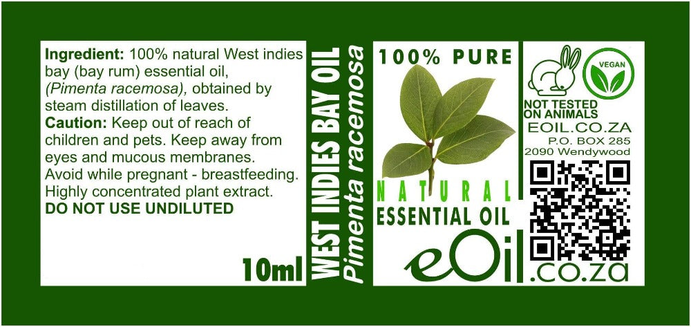 WEST INDIES BAY NATURAL ESSENTIAL OIL (Pimenta racemosa) 10 ml - eOil.co.za